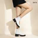 IDIFU IN2 Women's Chelsea Boots Platform Low Block Chunky Heeled Ankle Boots Round Toe Lug Sole Slip On Dress Boots Fall Work Dressy Comfortable Fashion Casual Short Booties Shoes (7, White Pu)