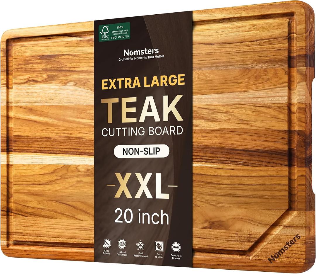 20'' Extra Large Teak Cutting Board Kitchen Non Slip Wood Butcher Block | Wooden Chopping Board, Heavy Duty, Over Sink, Solid Thick, Meat, Non Toxic, Extra Large, Juice Groove, Best Kitchen Gift