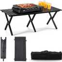 Roll-Up Camping Table - Aluminum Low Folding Tables for Outdoor Travel Grill - Portable Picnic Table Foldable for Sitting on The Floor Beach -Black