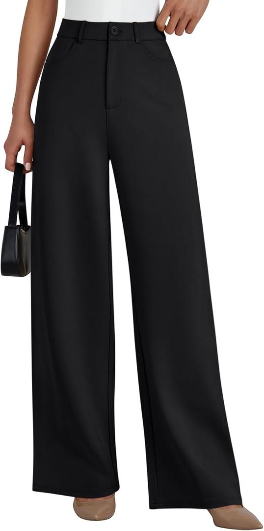 LILLUSORY Women High Waisted Stretchy Wide Leg Work Pants Business Casual Trousers with Pockets 2026 (Small, Black)