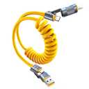 4-in-1 Coiled USB C Cable for Car 5FT [240W Fast Charging] Compatible with Lightning Cable [CarPlay & Android Auto] Multi Charger Cord Combo with L/Type C/USB A Ports for iPhone/iPad (Yellow)