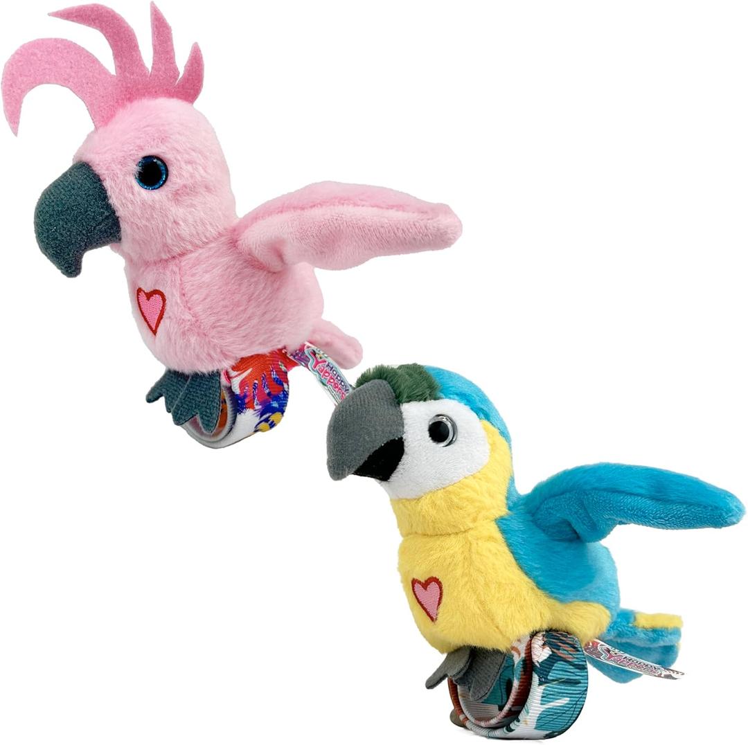 Birds 2 Pack - Cockatoo & Blue Parrot - Slap Bracelet Interactive Plush Toy Birds, They Chat-Sing-Mimic Each Other, Flap Wings, Kids 3+