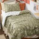 Bedsure Twin/Twin XL Comforter Set - Olive Green Bed Set, 2 Pieces Cute Floral Bedding, 1 Soft Reversible Botanical Flowers Comforter and 1 Pillow Sham