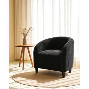 GarveeHome Accent Chair Living Room Chairs Barrel Boucle Chairs Comfy Armchairs for Bedroom Reading Room Reception Chairs(Black)