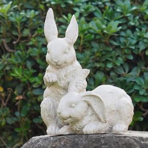 Garden-Statues - Easter Bunny Decor - Rabbit Figurine - Collectible Figurine - Spring 2 Nestled Bunny Sulpture Cream Rabbit for Easter Yard Framhouse Outdoor Dcor 9*8.25*11.5 inch Newman House Studio