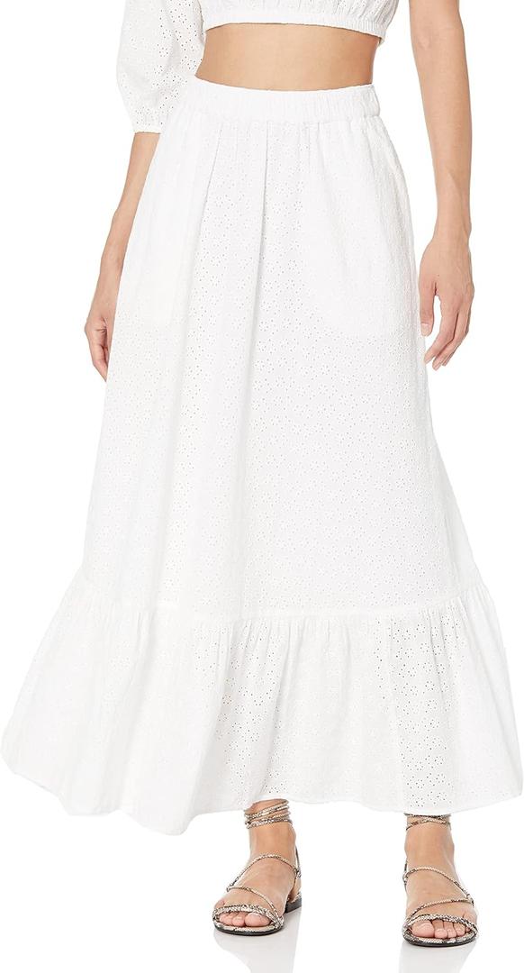 The Drop Women's Anupa Cotton Tiered Midi Skirt (White)