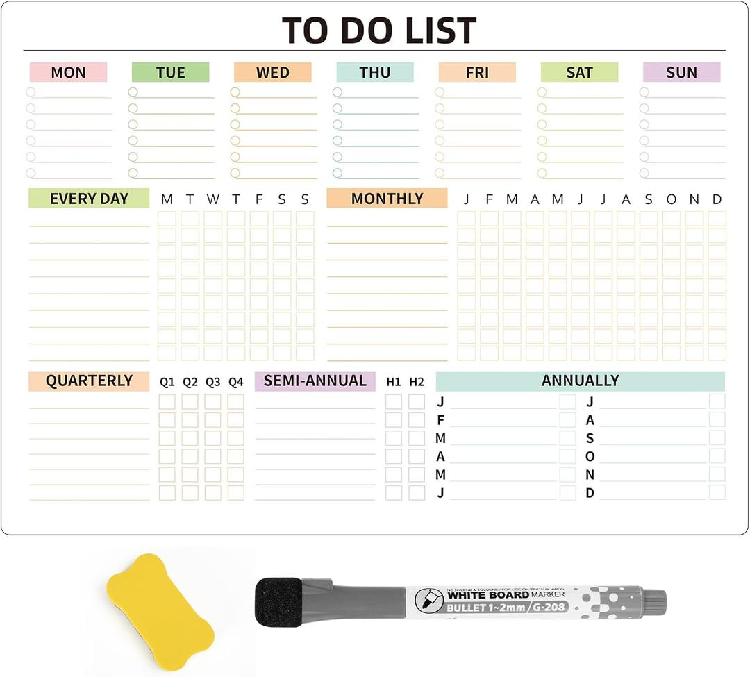 To Do List Planner Dry Erase Magnetic Schedules Chores Plan Whiteboard for Refrigerator-Daily Weekly and Monthly To Do List Checklist Planner Board for School, Home, Office
