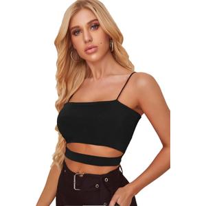 Floerns Women's Summer Spaghetti Strap Sleeveless Sexy Rave Cut Out Cami Crop Top, XS