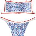 ZAFUL Women's Bohemian Swimsuit Strappy Tie Side Bikini Set Triangle Cheeky String Brazilian Swimwear (Medium, Light Blue)