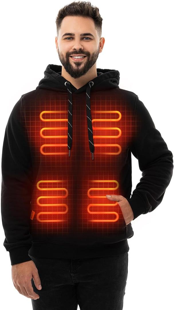 HENNCHEE Heated Hoodies for Men Women with 12V 16000mAh Battery Pack, Heated Pullover Unisex Hooded Heating Sweatshirt Jacket (Black, Large)