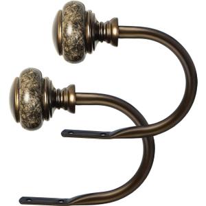 KAMANINA Decorative Curtain Holdbacks for Wall, Curtain Tiebacks Hooks with Screws Wall Mounted for Drapes Window Home Decoration, Marbled Finials, Bronze(1 Pair/ 2 Pack, Small)