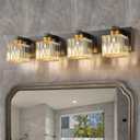 Crystal Black Gold Bathroom Vanity Light, 4-Lights Bathroom Lighting Fixtures Over Mirror Modern Crystal Wall Lighting with Square Shade