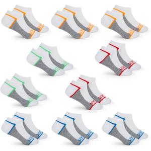 Fruit of the Loom Boys Low Cut Ankle Socks - 10 Pack, Cushioned, Breathable, No Show - Little/Big Boys (Large, White)