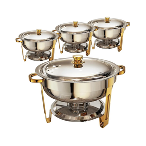 Chafing Dishes for Buffet 4 Pack, 6QT Round Chafing Dish Buffet Set Stainless Steel Buffet Food Warmers Sets for Catering Events Parties Dinners with Complete Set,Gold and Silver
