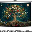 Amtoodopin Tree of Life Tapestry Mystic Boho Flowers Tapestry Vintage Aesthetic Tree Wall Tapestries Retro Nature Floral Plants Tapestries Wall Hanging for Bedroom