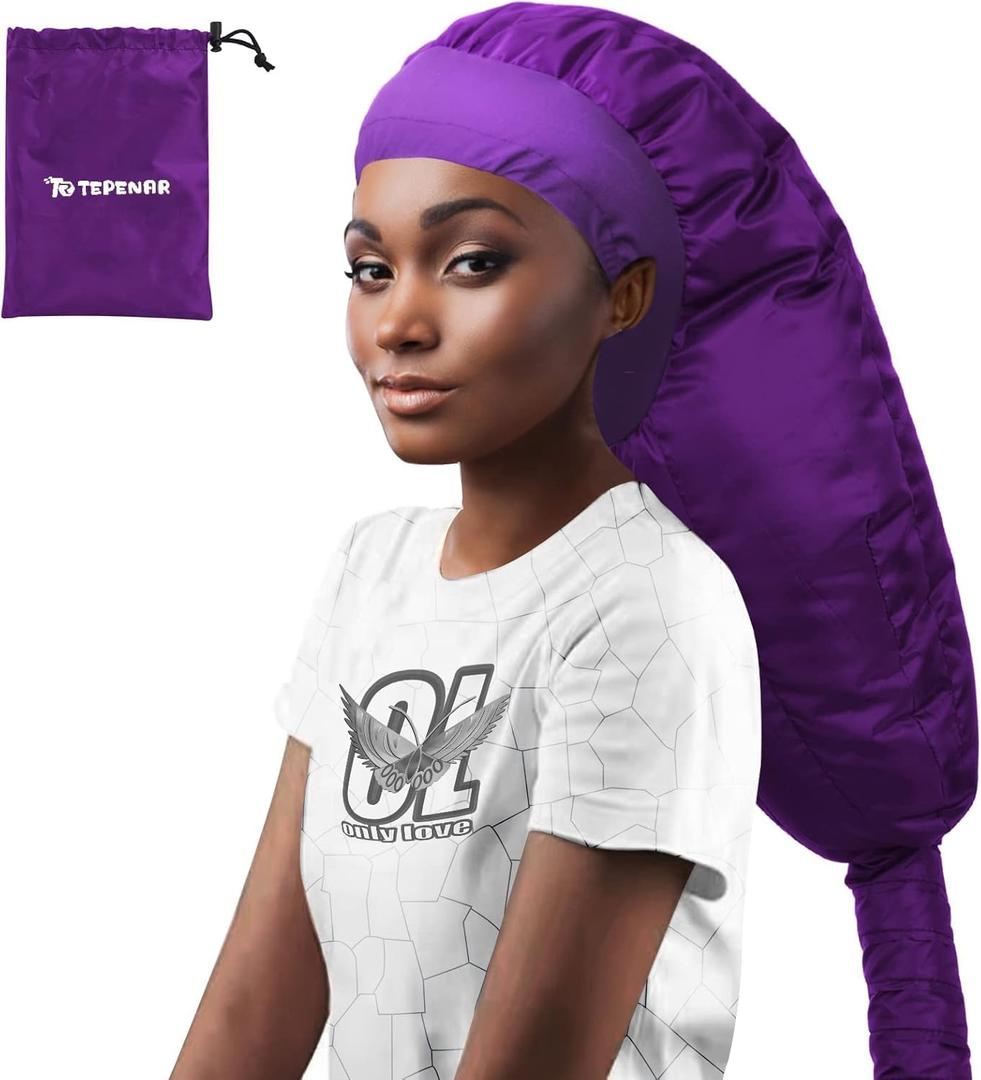 Bonnet Hair Dryer Attachment: Upgraded Extra Large Adjustable Soft Hooded Dryer Caps - Easy to Use for Natural Curly Textured Hair Care Styling Fast Drying - Purple (Extra Large - Purple)