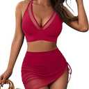 Blooming Jelly Womens Swim Skirt High Waisted Bikini Sets Tummy Control Swimsuits Mesh Sarong Wraps Bathing Suits, (Small)