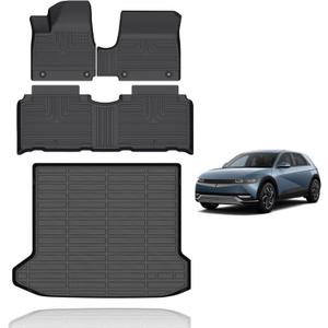 All Weather Floor Mats & Cargo Liner Set Custom for 2022-2024 Hyundai Ioniq 5 Fixed Center Console (Unmovable Center Console) All Season Guard for Car Mat TPE Floor Liner Ioniq 5 Accessories