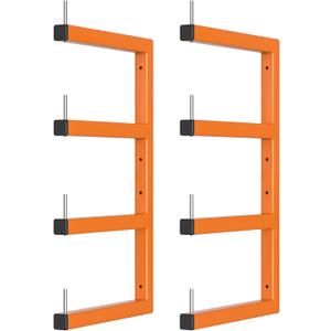 2-Pack Lumber Storage Rack, Wood Storage Racks Wall Mount, Heavy Duty Garage Wood Organizer With 4-Level System, Orange Utility Rack Organization Up 800 Lbs, Metal Lumber Shelf for Indoor and Outdoor