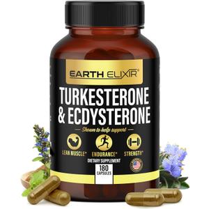 Turkesterone & Ecdysterone  Natural Testosterone Support, 2-in-1 High Potency Turkesterone Supplement for Men & Women with 95% Beta Ecdysterone - Made in USA & 3rd Party Tested - 180 Capsules. EXP 02/2026