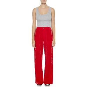 Forever 21 Women's Wide-Leg Utility Cargo Pants (High Risk Red, XS)