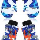 SATINIOR 2 Pairs Winter Kids Snow Mittens Unisex Waterproof Ski Mitten Winter Warm Gloves for Kids (5-10 Years, Blue, Orange)