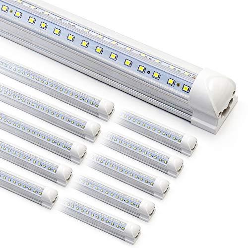 10-Pack 4.8 ft LED Shop Light Fixture - 90W T8 Integrated LED Tube Light - 6500K 12000LM V-Shape Linkable - High Output - Clear Cover - Plug and Play - 270 Degree Lighting for Garage, Shop, Barn