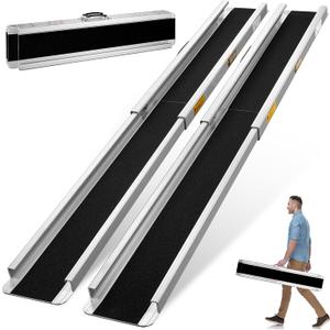 6FT Portable Wheelchair Ramp, 72"L x 7.2"W Aluminum Ramps for Wheelchairs for Home, 1200LBS Capacity Telescopic Non-Skid Threshold Handicap Wheel Chair Ramp for Doorways, Stairs, Steps, 2 Pack (6FT Using Height 6-18 inch)