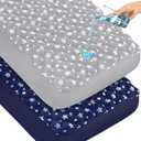 Crib Mattress Protector Waterproof 2 Pack, Quilted Crib Mattress Pad Cover 52" x 28" Extra Soft Breathable Toddler Bed Cover Stretch Up to 8", Grey & Navy Star