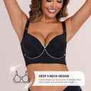 Sutliant Push Up Bra for Women, Full Back Coverage Bras Deep Cup Hide Back Fat Smoothing Seamless Underwire T-Shirt Bras Black (XL)