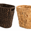 StorageWorks 4.5 Gallon Slim Bathroom Trash Can with Built-in Handles, Decorative Wicker Waste Basket for Bathroom and Bedroom, Office Garbage Cans for Bedroom, Narrow Trash Bin for Decor, Brown and Beige 2 Pack