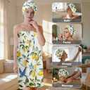 Absorbent Bath Towel Wrap Set for Women, Hummingbird Lemon Print Towel Wrap After Shower, Microfiber Shower Robe Body Towel Wraps for Women, Quick Dry Hair Towels Wraps for Spa Hotel Beach Girl