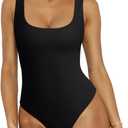 REORIA Women's Sexy Scoop Neck Sleeveless Bodysuit Backless Double Lined Tank Tops (Black) 