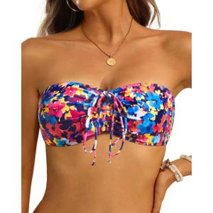 Tempt Me Women Bandeau Bikini Top Strapless Swim Tops Tube Halter Swimsuit Top Only (Large, Colorful Floral)