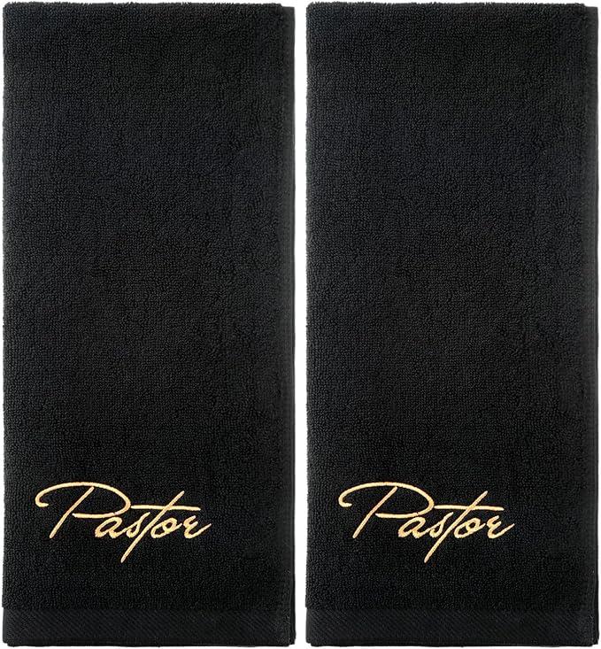 Buryeah 2 Pcs Pastor Hand Towels Christian Embroidered Towels Appreciation Gifts for Christian Church Clergy Father's Gifts(Black)