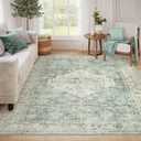 LIVEBOX Washable Area Rug 8x10 Rugs for Living Room Bedroom, Non-Slip Boho Indoor Carpet for Dining Room Office, Low-Pile Farmhouse Soft Carpets for Kids Nursery Playroom, Sage Green