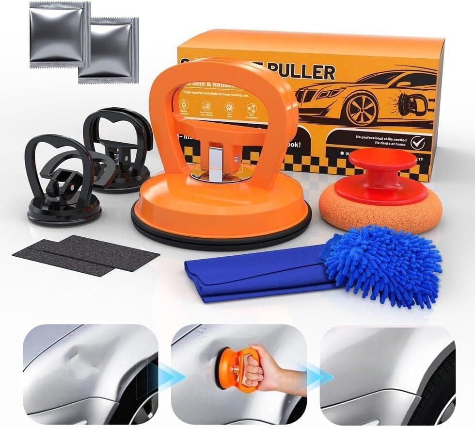 10-in-1 Dent Puller  Multi-Use Car Dent Puller Tool Kit with Handle, 3PCS Suction Cup Dent Remover for Vehicle Repair, Glass, Screens, Tile & Object Lifting (Orange)