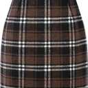 IDEALSANXUN Womens High Waist Plaid Skirt Bodycon Pencil Wool Mini Skirts (Medium, Coffee)