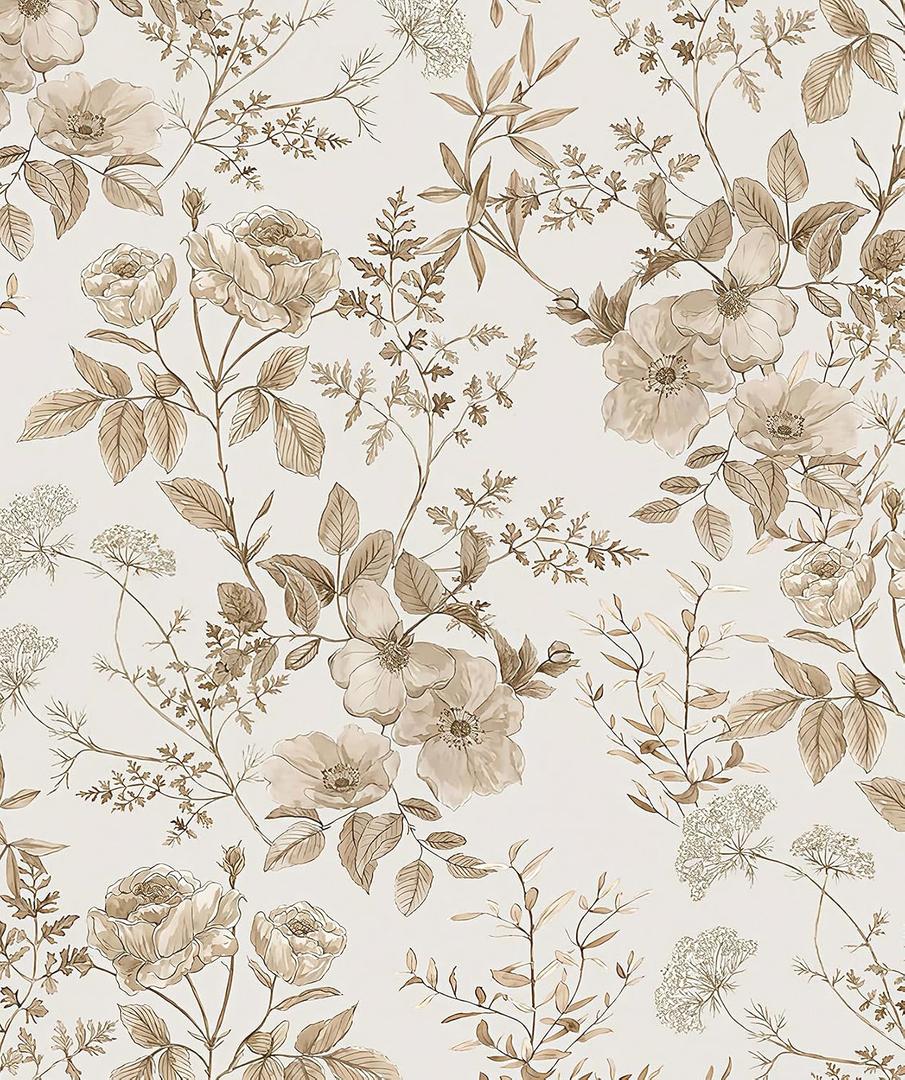 Erfoni 16.9" x197" Beige Floral Peel and Stick Wallpaper Boho Floral Leaf Contact Paper Boho Self Adhesive Wall Paper Flower DIY Removable Decoration Wallpaper for Livingroom Accent Wall Covering