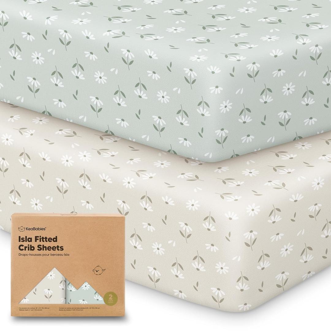 KeaBabies 2-Pack Baby Crib Sheets for Boys, Girls - 52x28 Viscose Derived from Bamboo Toddler Bed Sheets Neutral, Fitted Crib Mattress Cover for Standard Baby Bedding, Soft & Cozy (Daisies)