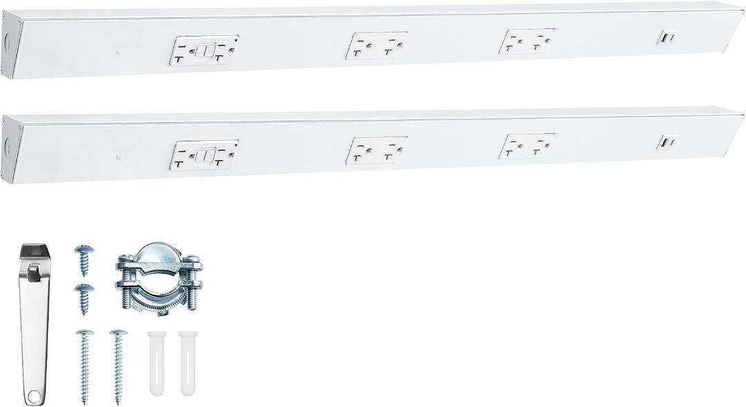 SURAIELEC 2-Pack 36 in Under Cabinet Hardwired Power Strip with GFCI, Trapezoid Aluminum Design, 20A GFCI + 2×20A TR Outlets with USB-A & USB-C, Power Strip for Kitchen, Workshop, ETL Listed, White