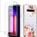Case for LG V60 ThinQ 5G Case/LG V60/LM-V600 Case with Tempered Glass Screen Protector, Full Body Clear Flexible with Floral Design Protection Bumper Phone Cover Cases for LG V60 (Rose Flower)