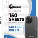 Rosmonde Loose Leaf Paper, 900 Sheets, 6 Pack, College Ruled, 8" x 10.5", Bulk Office Filler Paper, 3 Hole Punched, 150 Sheets/Pack, College Ruled Paper for 3 Ring Binder, Notebook Paper, White