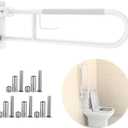 Toilet Grab Bar 30.3 Inch, YuanDe White Anti-Slip Support Rail, U Shaped Flip-Up Grab Bar with Paper Holder, Stainless Steel Knurled Handicap Safety Handrails for Disabled Elderly Pregnant