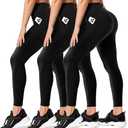 FULLSOFT 3 Pack Leggings for Women Non See Through-Workout High Waisted Tummy Control Running Yoga Pants(3 Pack Black (Two Pockets),2XL-3XL)