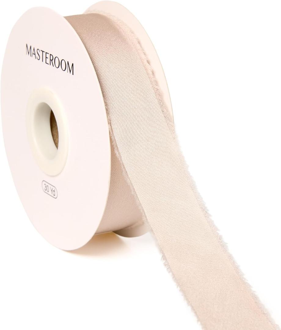 Light Champagne Silk Satin Ribbon 1 Inch x 30 Yard Handmade Frayed Chiffon Ribbon for Gift Wrapping Wedding Invitations Bridal Bouquets Home Decor