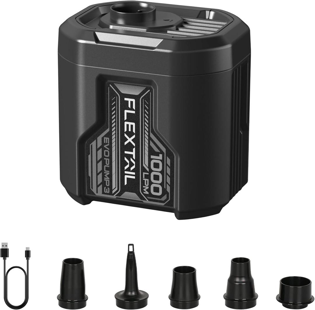 FLEXTAILGEAR 5KPa Air Mattress Pump,1000L/min Ultra Large Air Flow Air Pump for Inflatables, Rechargeable Inflatable Bed Pumps -Electric Air Pump for Kayaking Air Beds Sleeping Pads Pool Floats (Black)