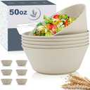 50oz Large Soup Bowls set of 4,Unbreakable Large Wheat Straw Bowls,Alternative Big Plastic Bowls Microwave Safe and Dishwasher Safe Beige Series
