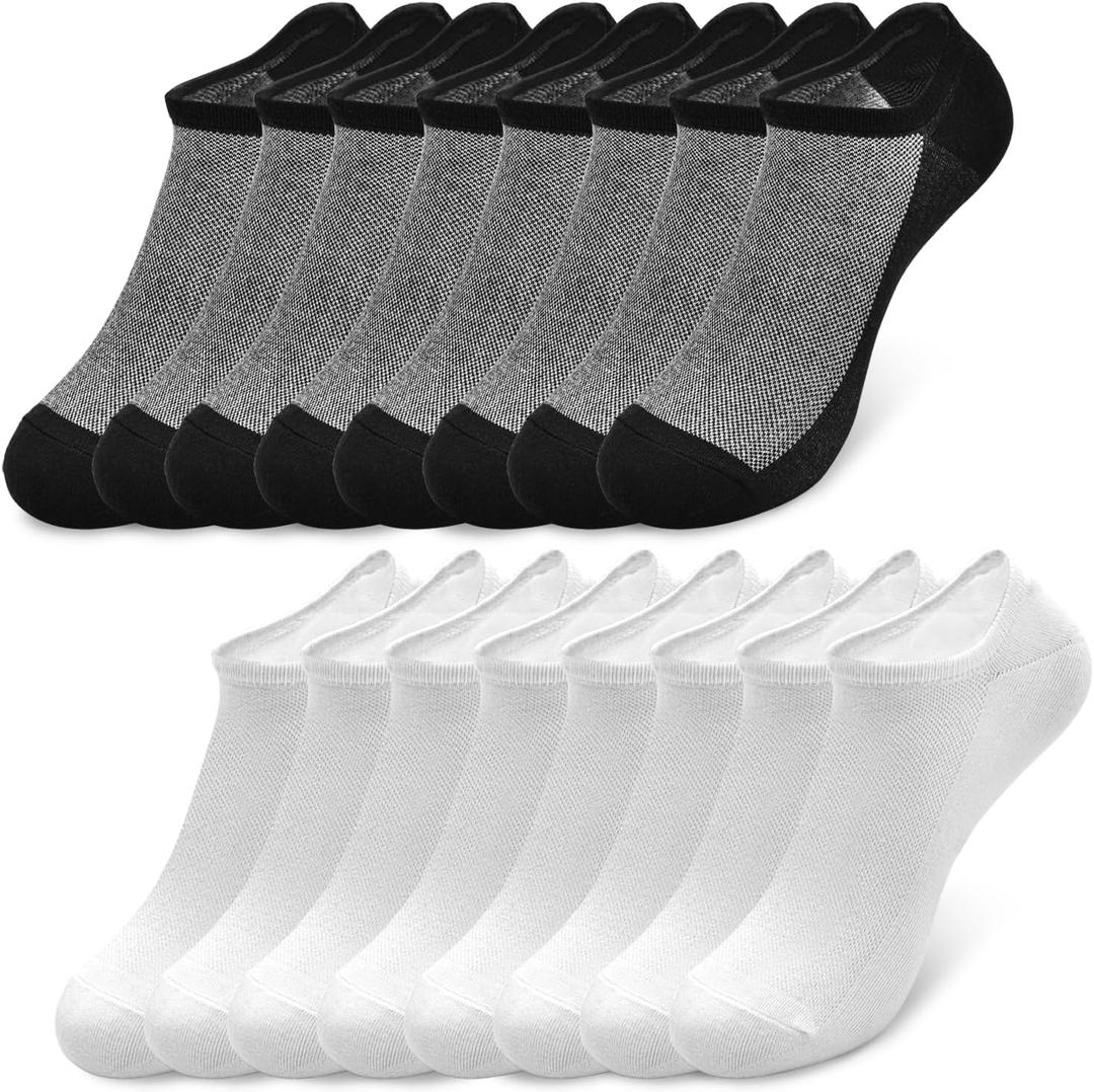 SkiBeaut Men Socks 4 or 8 Pairs No Show Low Cut Casual Athletic Running Cotton Invisible Socks US Size 6-12 (#3 Black+ Grey (8 Pairs))