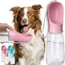 Kalimdor Dog Water Bottle, Leak Proof Portable Puppy Bowl Water Dispenser with Drinking Feeder for Pets Outdoor Walking, Hiking, Travel, Food Grade Plastic (19oz Pink)